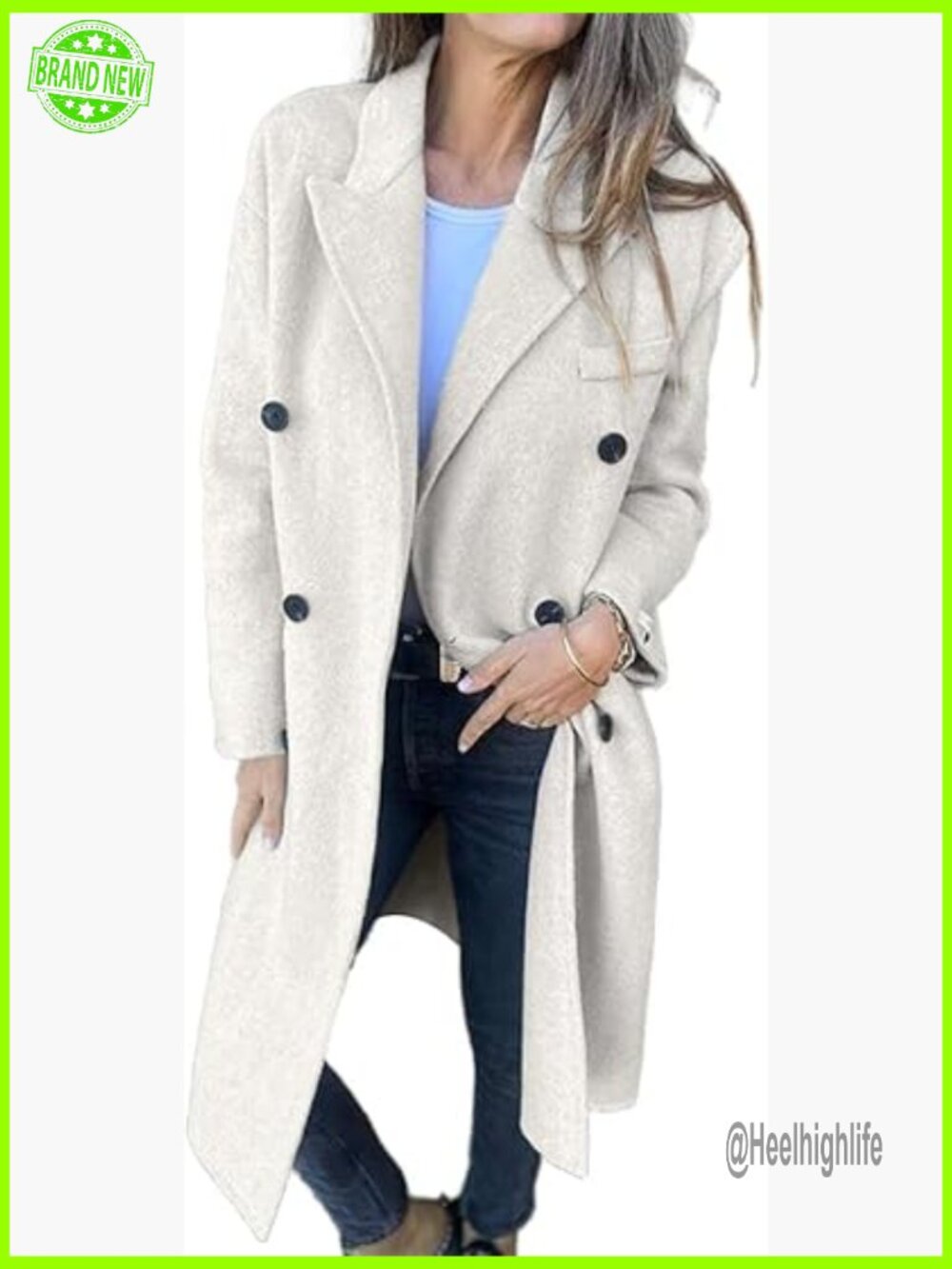 Long Double Breasted Wool Peacoat Trench Blazer Jacket Women